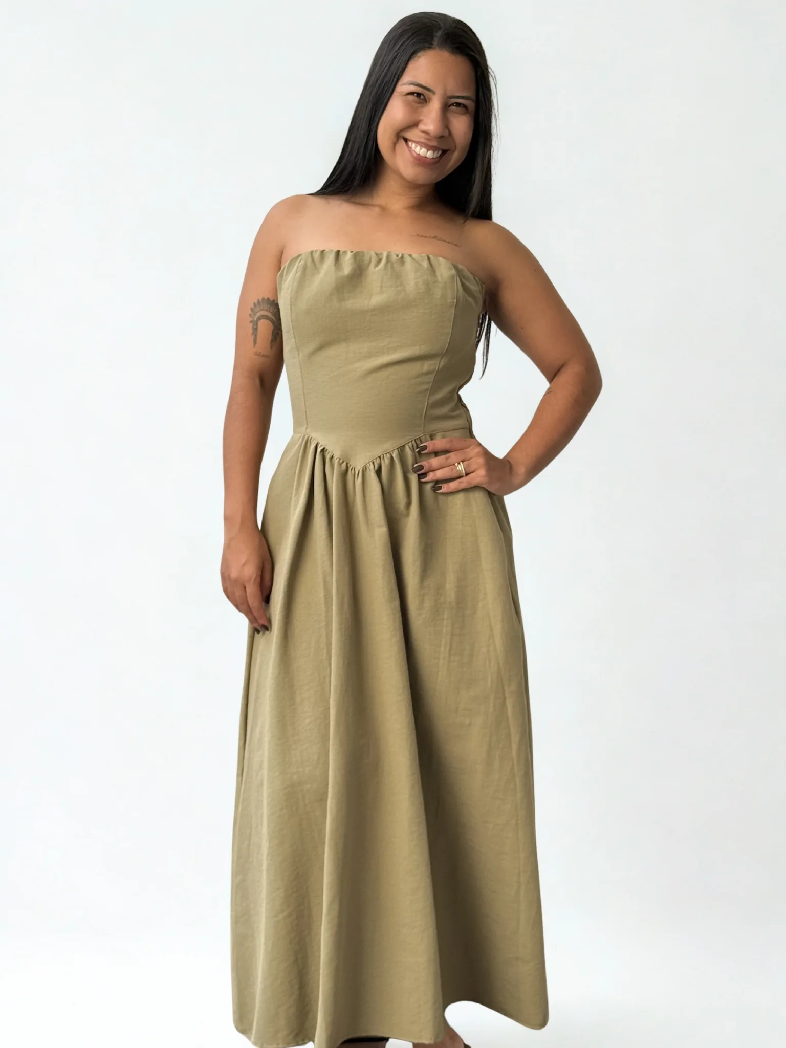 VESTIDO JADE VERDE OLIVA LINHO